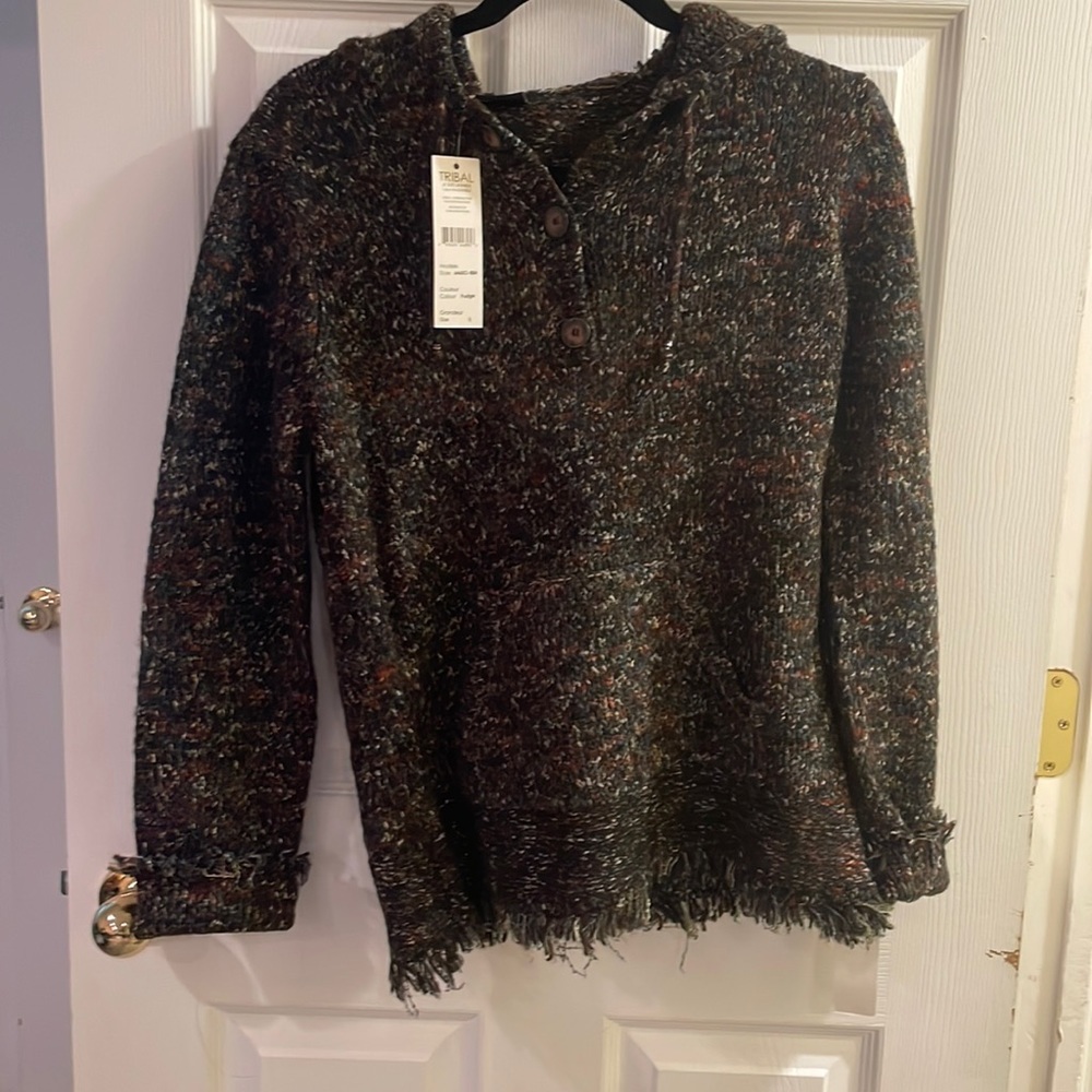 Tribal hooded wool acrylic blend sweater size s
